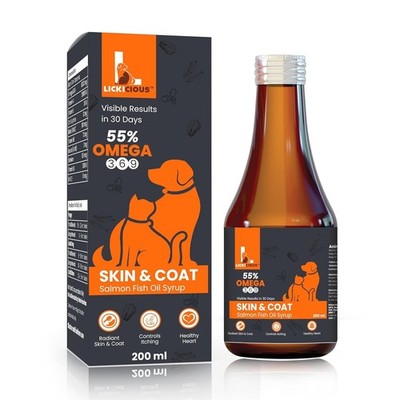 LICKICIOUS Skin Coat Syrup for Dogs Cats 200 ml 55% Salmon Fish Oil Omega 3 6 9