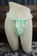 A58 2XL/ElasticW.24-44" Vtg Style Green Satin Bikini Thong Panties Underwear
