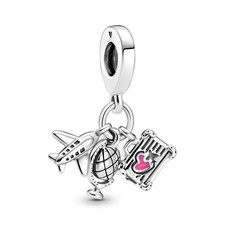 Airplane Globe with Suitcase Dangle Charm 925 Sterling Silver Charms fits Bracel