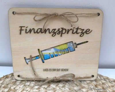 Holzkarte Geschenkkarte Geldgeschenk Finanzspritze Handmade Jute Laser Geld 