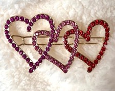 Hair Clip/Barrette  Gold  Purple, Pink, Red Hearts