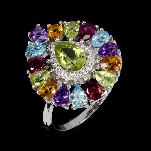 925 Sterling Silver Ring Pear Peridot 7x5mm Citrine Topaz Gemstone Jewelry Sz 7 - Picture 2 of 13