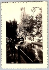 Vtg B&W Snapshot European City Canal Arch Bridge Cathedral Church Tower 1930s