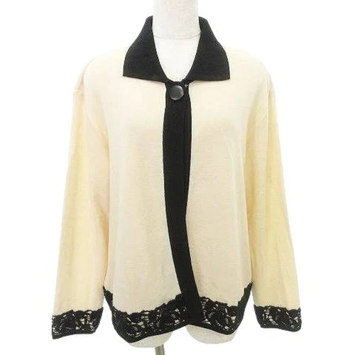 Dior Christian giacca maglia vintage fiori lana manica lunga sottile grande avorio usata