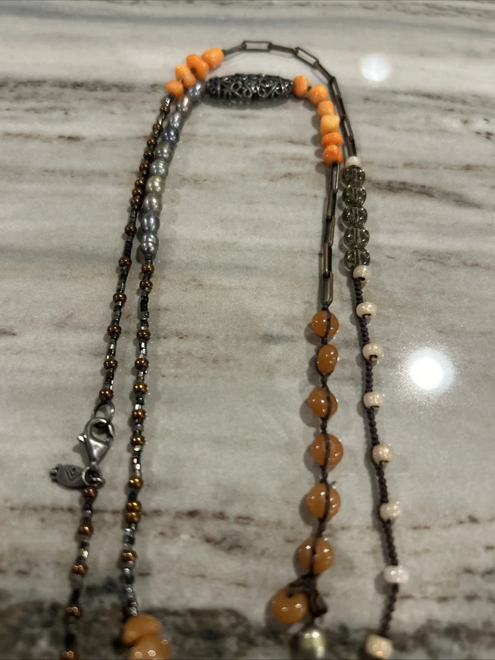 Collar Silpada Plata Esterlina Caja Especias Perla Piedras Preciosas Cuentas Aleta Largo Foto 3 de 3