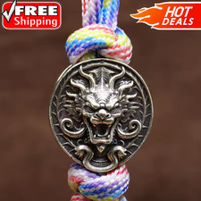 Dragon Head Brass Knife Bead EDC Paracord Lanyard DIY Outdoor Charm Rope Pendant