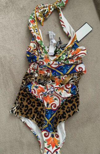DOLCE & GABBANA Sizilien Maiolika Leopard Badeanzug Beachwear Bikini 1IT UK6 XS - Bild 2 von 5