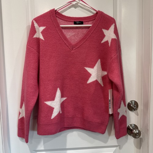 NEW Aqua Star Pattern Sweater LARGE Pink White Crewneck Pullover Knit Top $78 - Picture 4 of 13