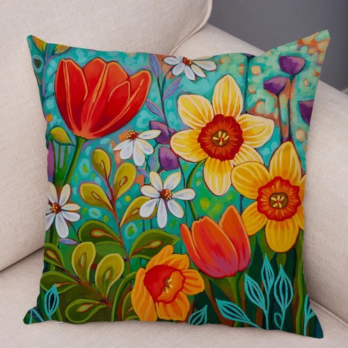 Watercolor Floral Cushion Cover Cartoon Butterfly Plant Pillowcase Pillow Case - Picture 10 of 72