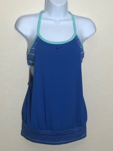 Nike Sports Bra Womens S/P Blue /Green trim Attached Cover Elastic Hem Maternity