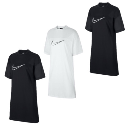 Nike Womens Sportswear Dress NSW Ladies Mesh Dresses Long Shirt Black White  | eBay