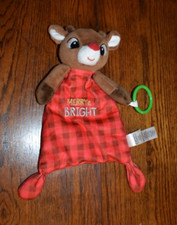 Plush RUDOLPH the RED NOSE REINDEER Lovey Security Blanket Rattle Merry Bright