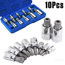 10pc XZN 12 Point Triple Square Spline Bit Socket Set Tamper Proof 4MM - 18MM
