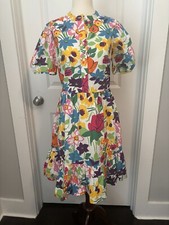 NWT J Crew Vibrant Garden Colorful Floral Print Puff Sleeve Dress Size P4