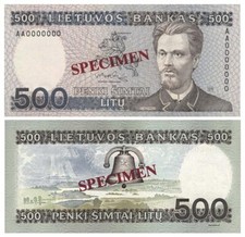 500, Penki Simtai Litu, Lietuvos Bankas, Specimen, 1991, Reproduktion
