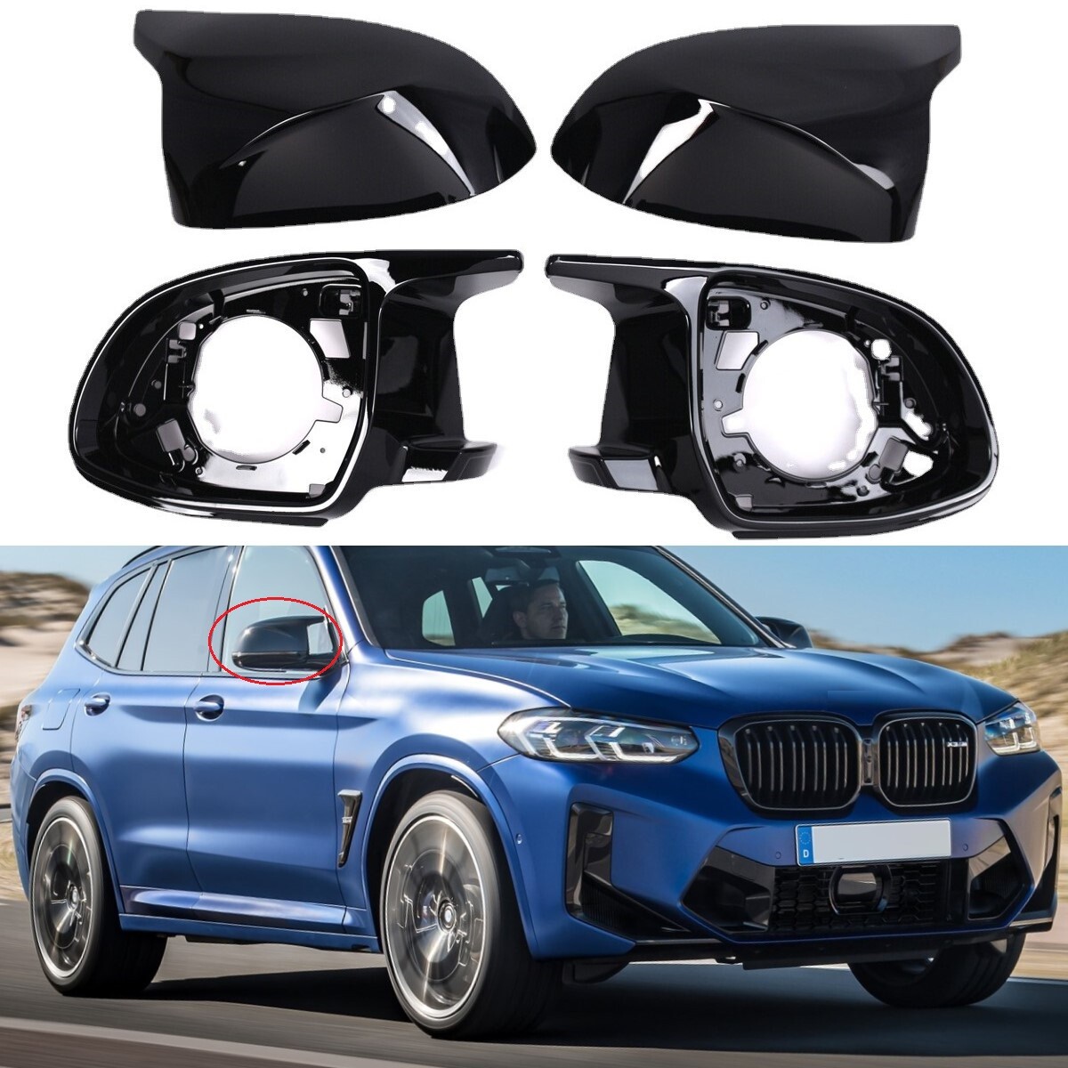 M Style Mirror Support Trim Ring & Cover Cap For BMW X3 G01 X4 G02  