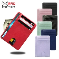For Men Leather Wallet RFID Blocking Credit Card Holder ID Window Front Pocket
