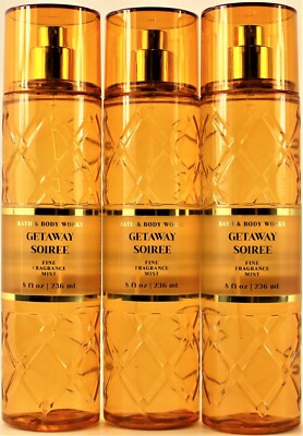QTY 3 - Bath & Body Works GETAWAY SOIREE Fine Fragrance Body Mist Spray 8Oz