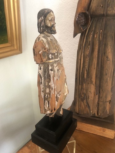 Antique 18th Century Spanish Colonial Religious Wood Carved Santos Jesus 14" - Picture 6 of 14