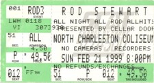 Vintage 1999 Rod Stewart Concert Ticket Stub Charleston SC