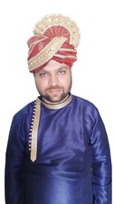 Men Safa Top Hat Indian Designer Groom Turban Wedding Pagri Handmade Red Pag