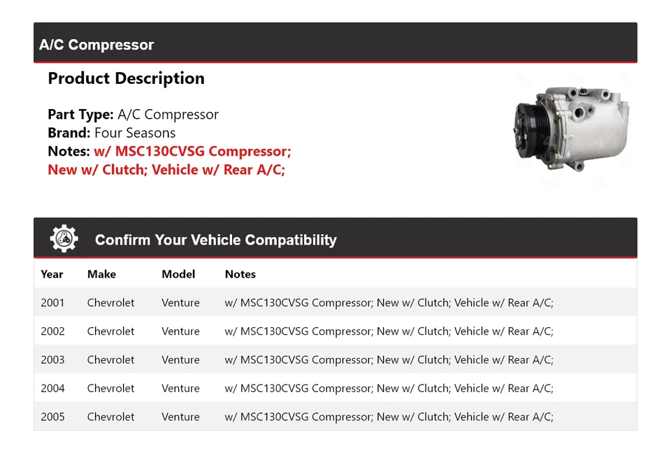 Compresor de aire acondicionado Chevrolet Venture 2001-2005 4 estaciones 2002 2003 2004 Foto 2 de 4