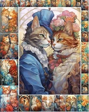 Decoupage Paper Pack 35 Sheets 6"x8" Sweet Little Cats in Love Surrounded by ...