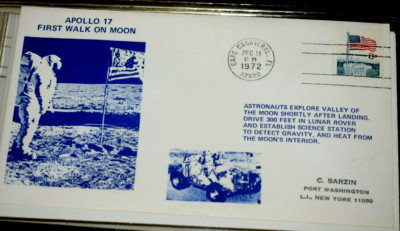 APOLLO 17 SARZIN EVENT COVER ''Moon Walk,'' Cancel 8c Flag, Cape 12-11-1972, New