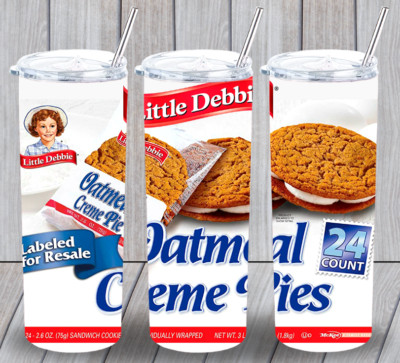 Little Debbie Oatmeal Creme Pie Multicolor 20oz Insulated Tumbler Lid Straw New 