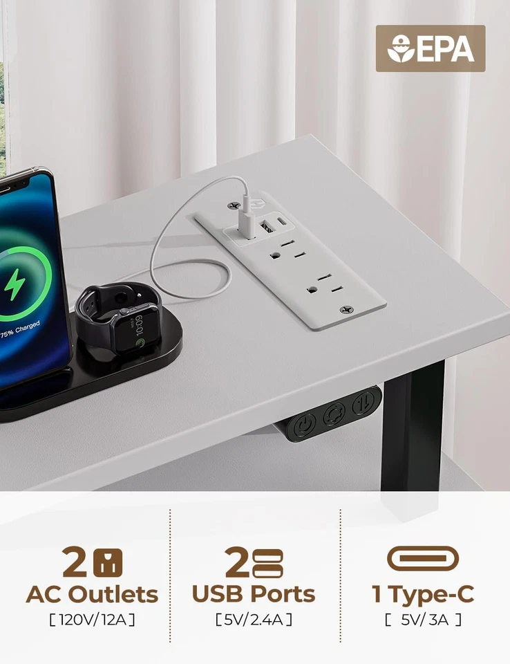 Escritorio de computadora con tomas de corriente y luz LED, 39 pulgadas escritorio de oficina en casa con 3 puertas Foto 4 de 4