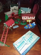 Huge lot of Plasticville Suburban oasis, houses,trees,boat,bldgs,boxes