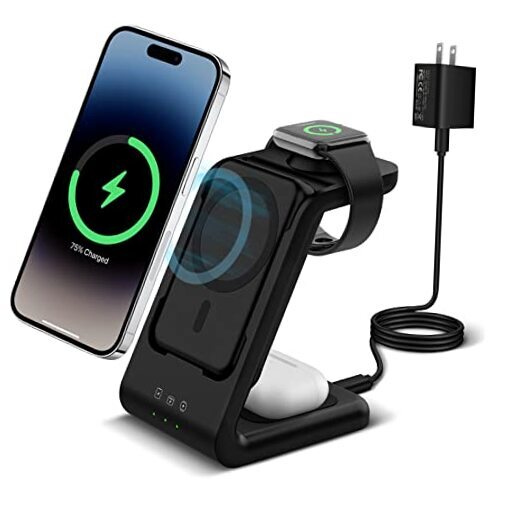 3 in 1 Wireless Charging Station, Fast Charger Stand Compatible for Black