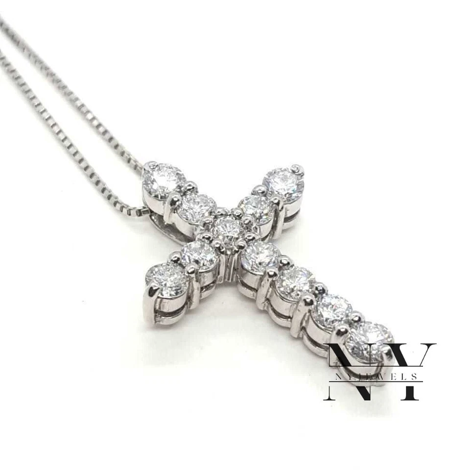 Colgante de boda cruz moissanita VVS1 oro blanco de 14 quilates 1,50 quilates excelente corte redondo Foto 2 de 4