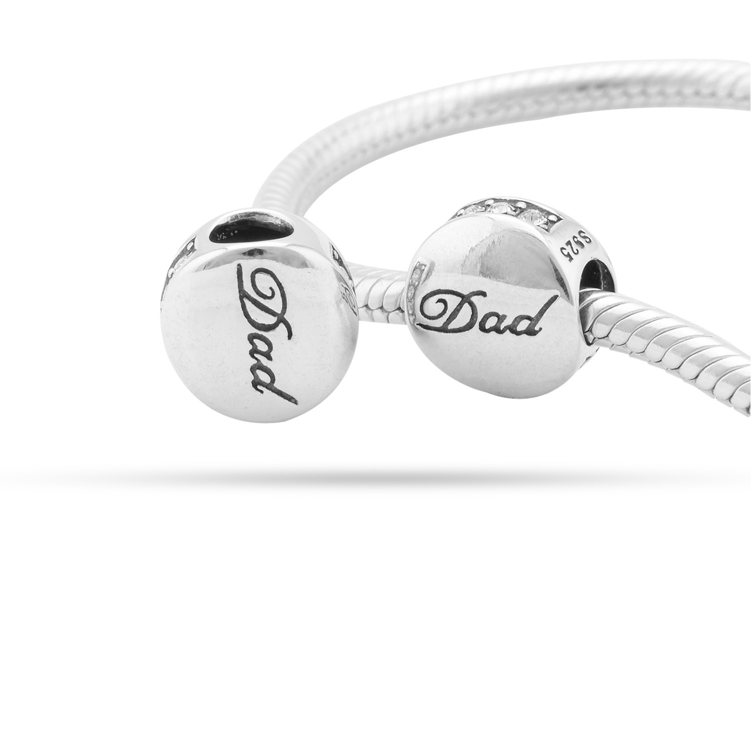 Dad Charm Bead, Engraved SILVER jewellery, Charm for European Bracelet