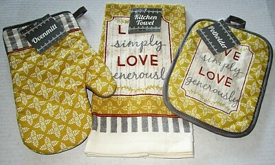 Towel,Potholder & Ovenmitt Set LIVE SIMPLY/LOVE GENEROUSLY