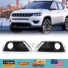 Bumper Fog Light Cover Bezel w/ Chrome Trim For Jeep Compass 2017 2018 2019 2020