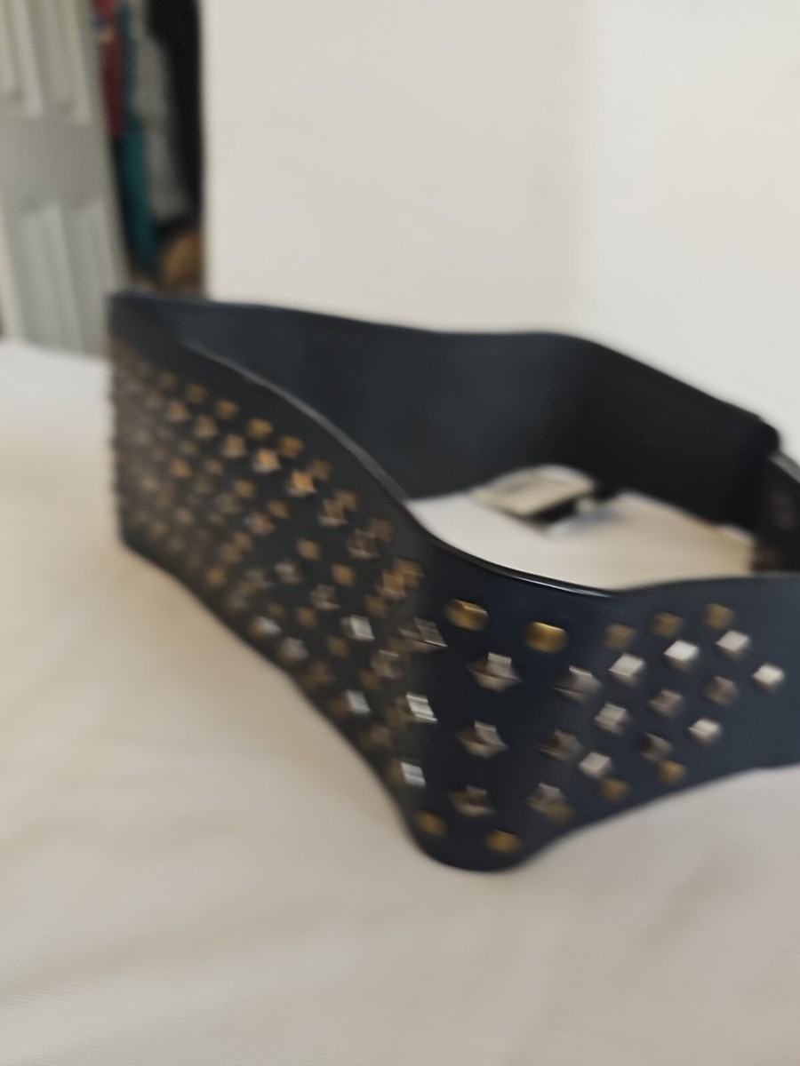 BCBG MaxAzria Navy Studded Belt Snap Closure Faux Leather  display picture 3