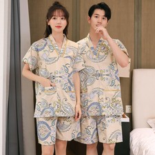 Unisex Paisley Japanese Style Two-Piece Suit Bathrobe Pajamas Kimono Sleepwear
