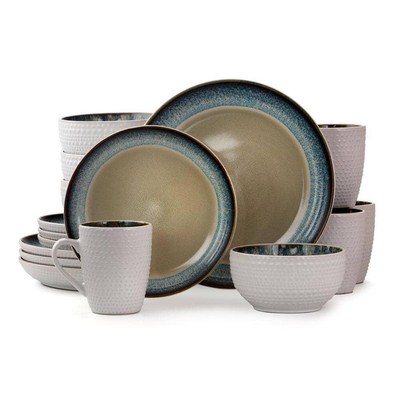 Elama 16-PCS Dinnerware Set Modern Taupe, Blue, Brown Stoneware (Service for 4)