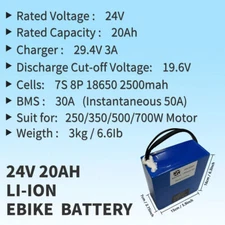 24V 20Ah Ebike Lithium Li-ion Battery Electric Wheelchairs Bicycle Rechargeable