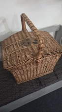Vintage Wicker Hamper Large Picnic/Storage Basket- 17" x 11" x 17"