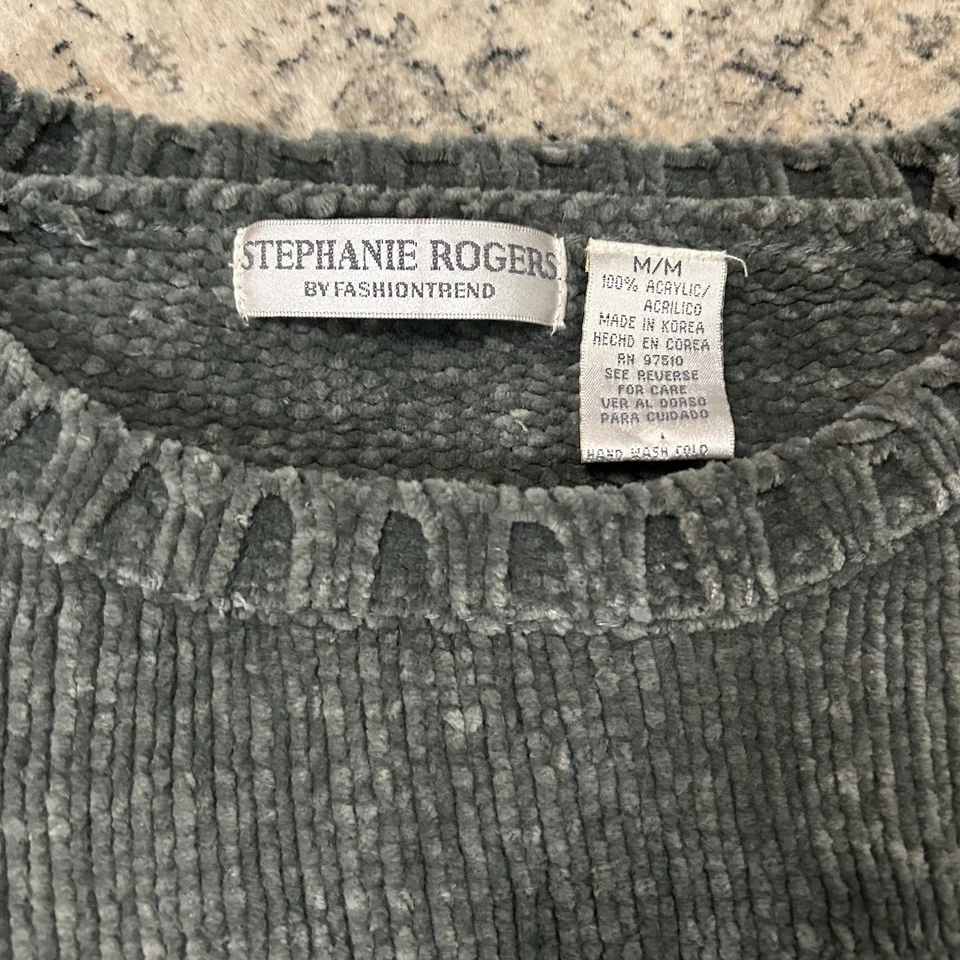 Suéter Y2K Stephanie Rogers Gris Chenilla Tejido Mediano Acogedor De Colección Fiesta de Vacaciones Foto 3 de 4