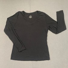 Cuddl Duds Softwear with Stretch Black V-Neck Long Sleeve Top XL Modal Spandex