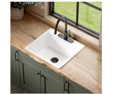 SINKOLOGY Drop-In Kitchen Sink 25'' 3-Hole Single Bowl Fireclay Crisp White