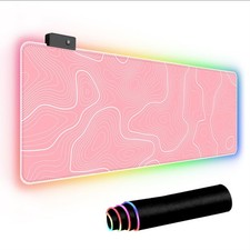 Pink RGB Mouse Pad LED Desk Mat Large Gaming Mousepad Pink and White Line Des...