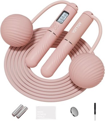 YOTTOY Skipping Rope Cordless Counter Jump Rope Weighted Ball LCD Display Adult