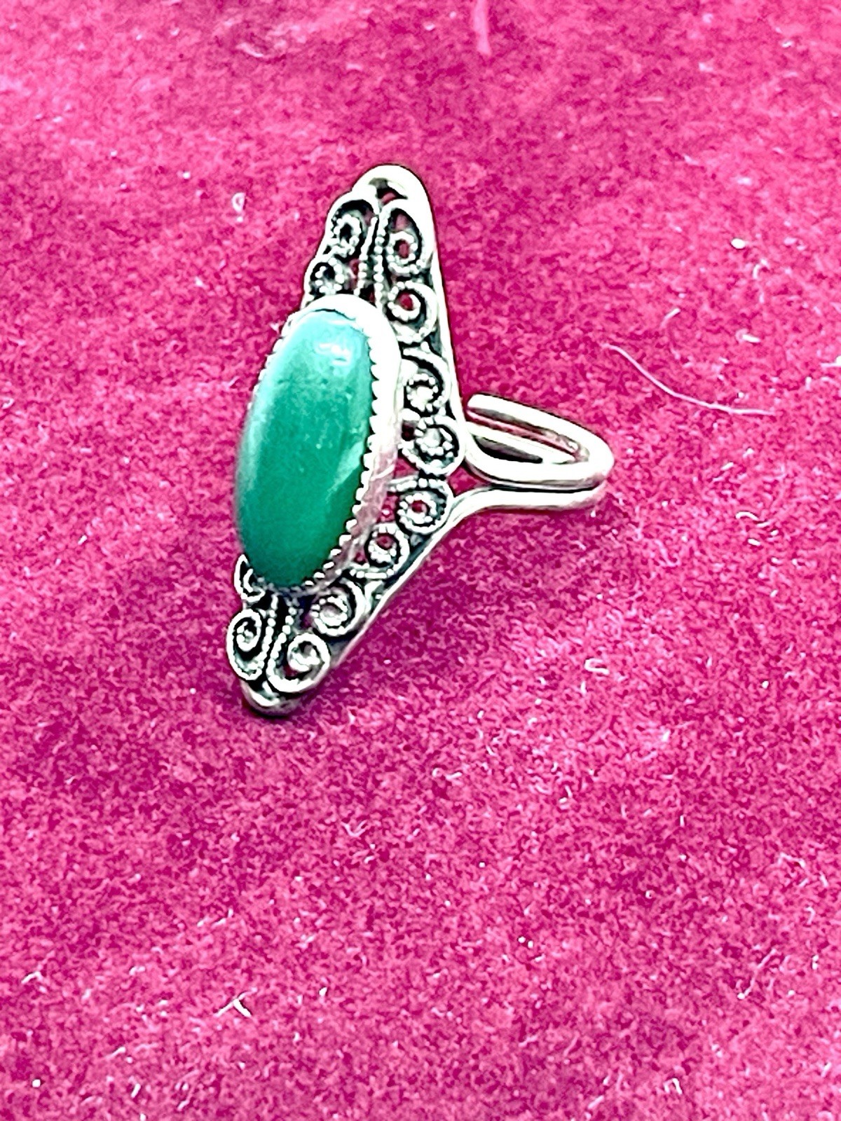 Sterling Adjustable Green Stone Southwestern Ring - image 2