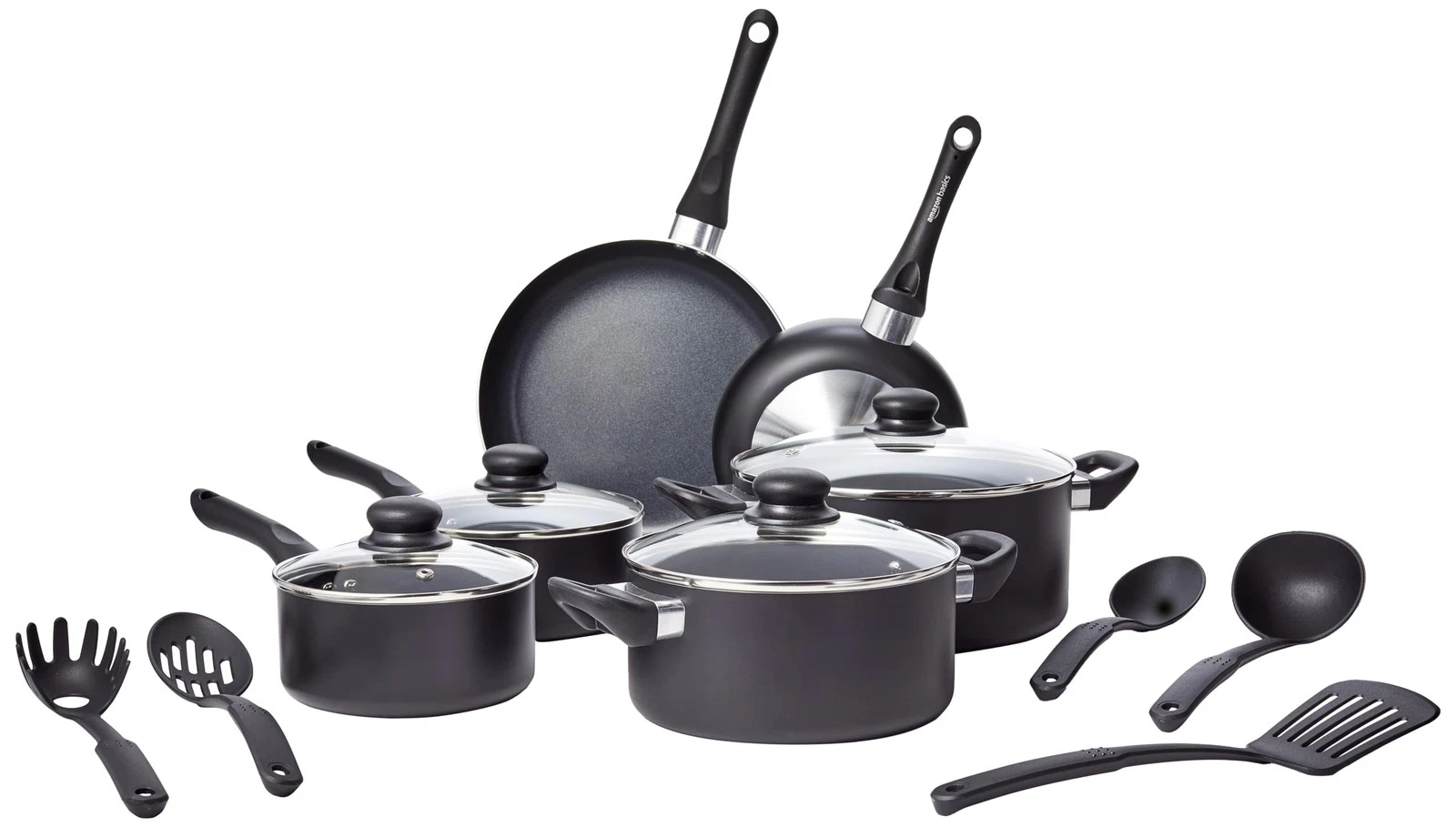 Retailer Basics Non-Stick Kitchen Cookware 15-Piece Set Stay-Cool Handles Even