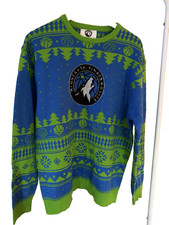 Minnesota Timberwolves Holiday Sweater Ugly Sweater Blue Green Trees Size L