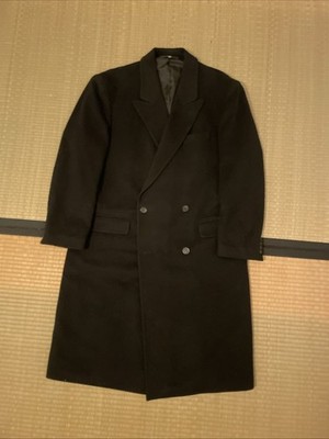 Overcoat 1940s Style Black 90% Cashmere Double Breasted